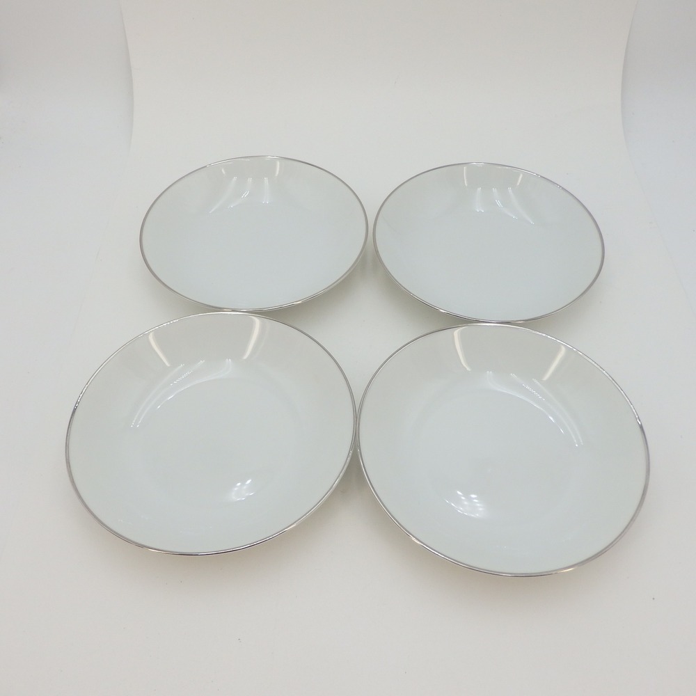 4x Crown Bavaria Germany White Porcelain Soup Bowls Silver Trim‎ 7.5" Elegance